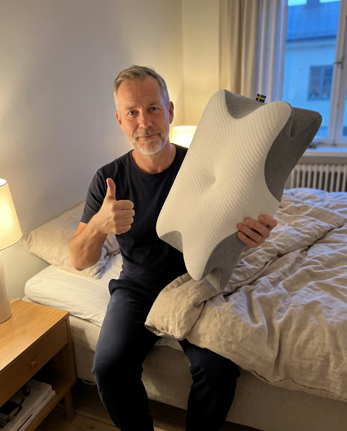 Mand med SleepEase sovepude i soveværelset