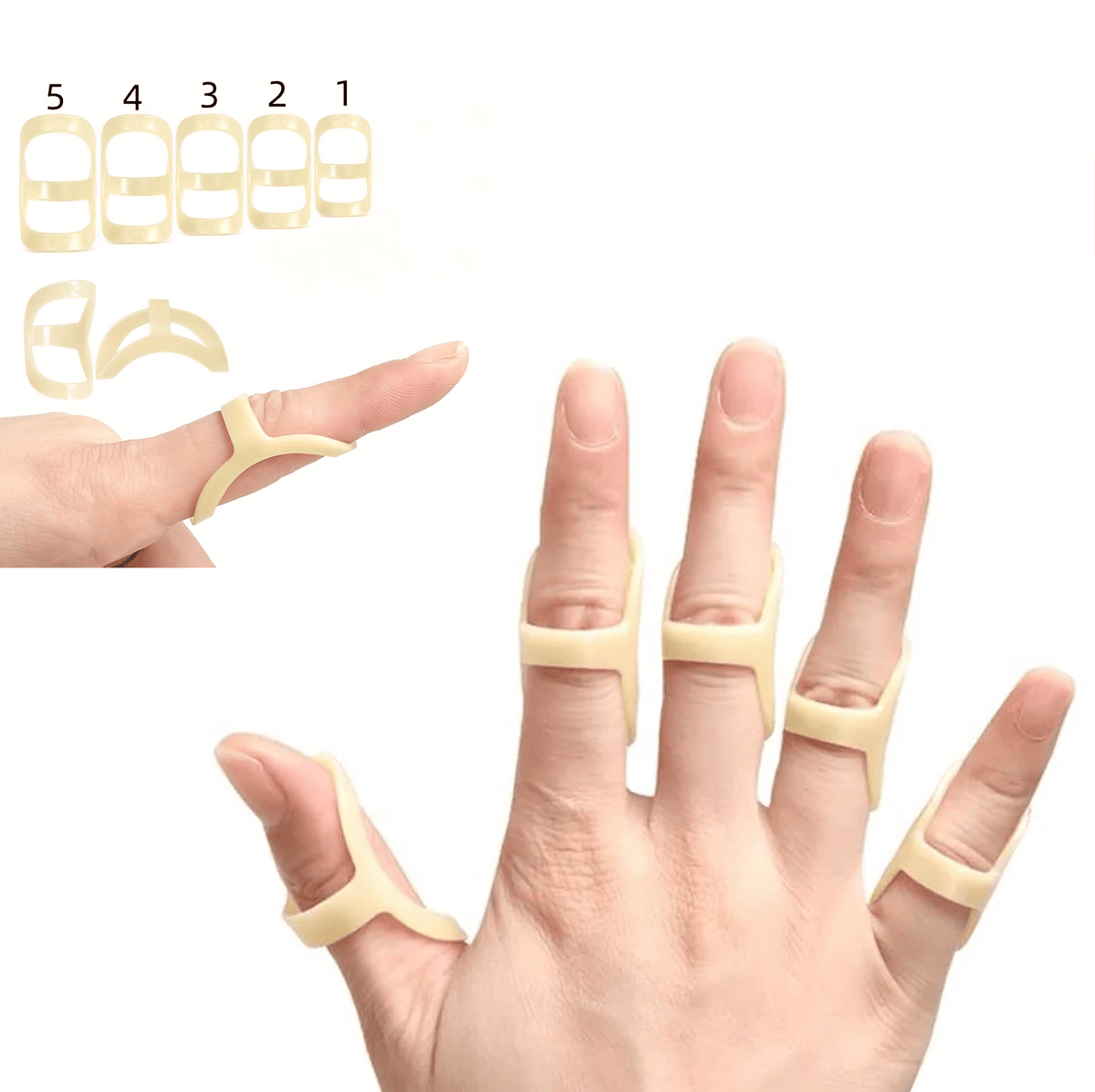 Justerbare fingerskinner i 5-pak til støtte og aflastning