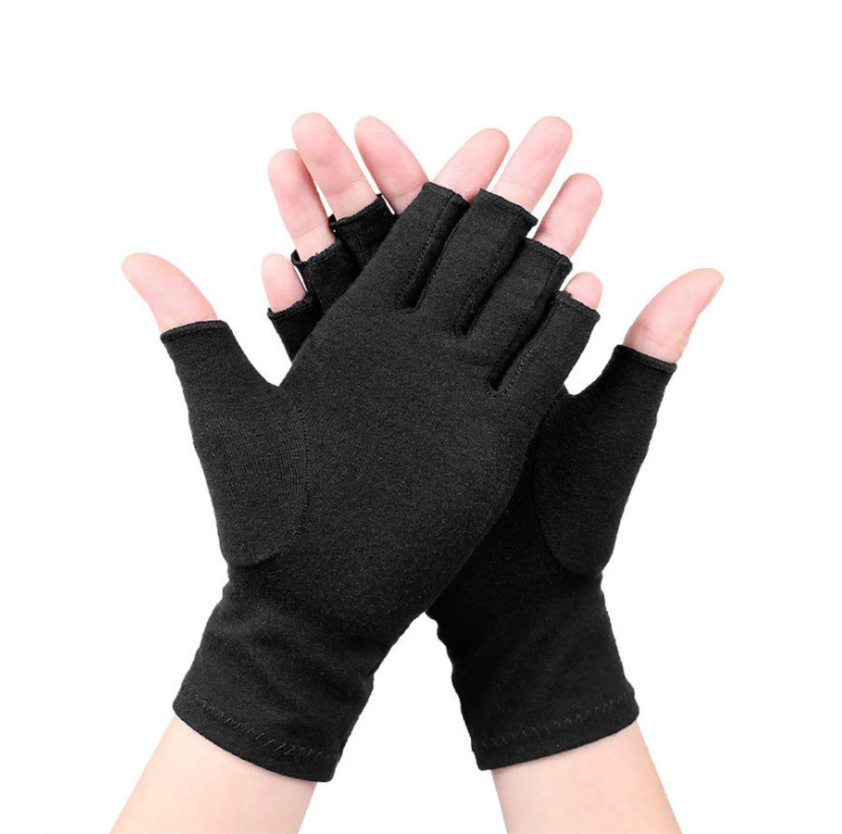 Kompressionhandsker med åbne fingerspidser mod stivhed