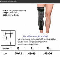 Langt elastisk knæstøttebind med kompression og varmende effekt